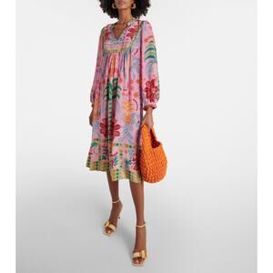 FARM Rio Vibrant Pink and Orange Floral Midi Dress